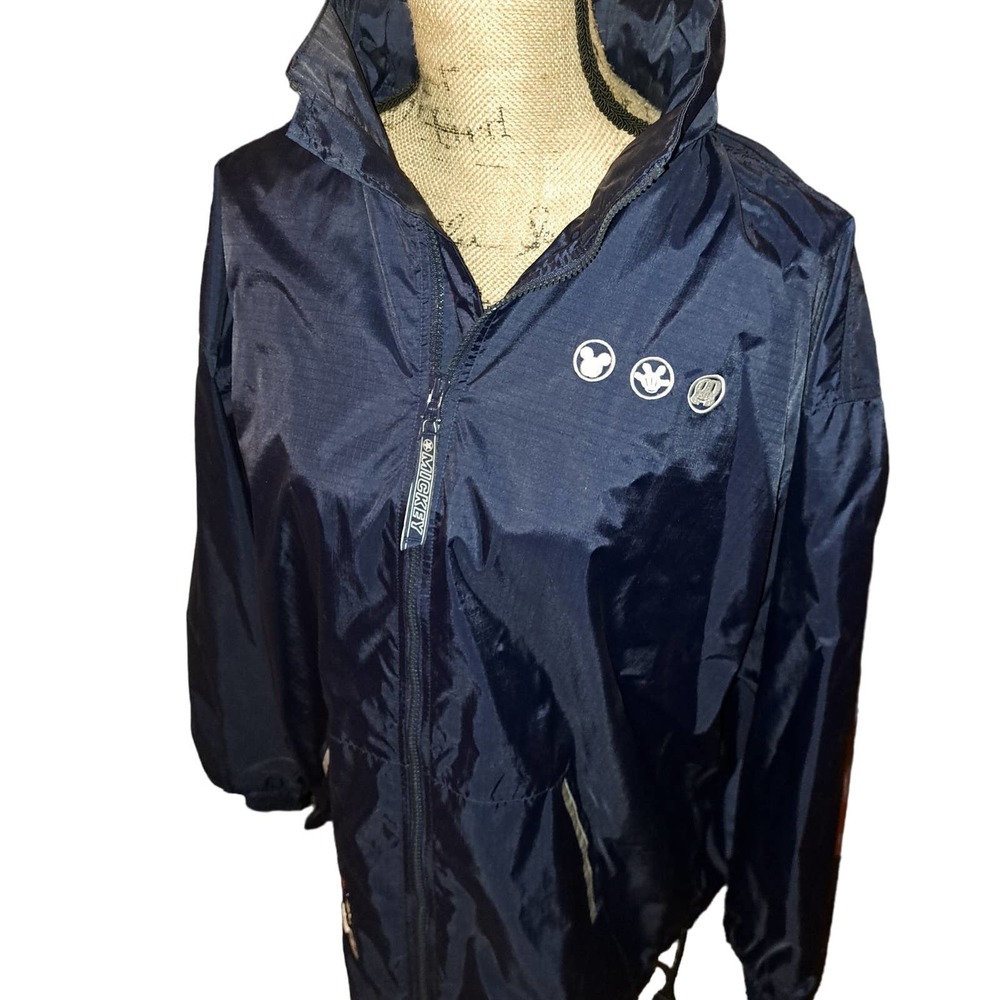 NEW Size Large Mickey Mouse Navy Blue Windbreaker with tuck in hood